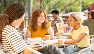 Group of students sharing a meal ordered on Grubhub.